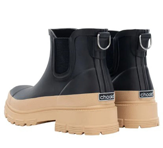 Chooka Ladies' Size 9 CH Storm Chelsea Rain Boot, Black/Tan, New in Box