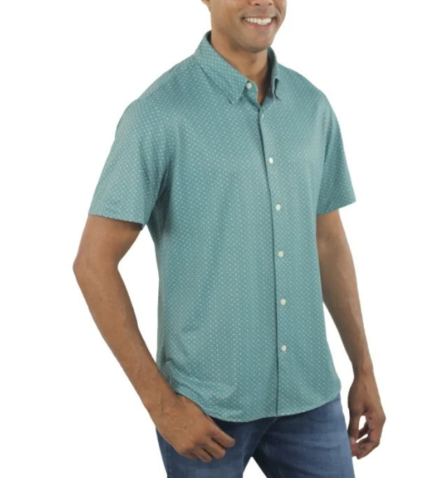 Jachs NY Men's Size X-Large Short Sleeve Woven Button Front Shirt, Green