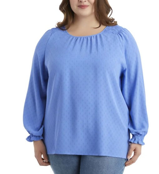 Jessica Simpson Women's Size 3X (22W-24W) Textured Long Sleeve Blouse, Blue