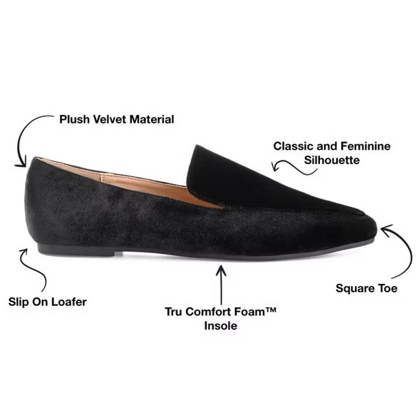 Journee Collection Silas Womens Size 9.5, Square Toe Flats Loafers, Black Velvet