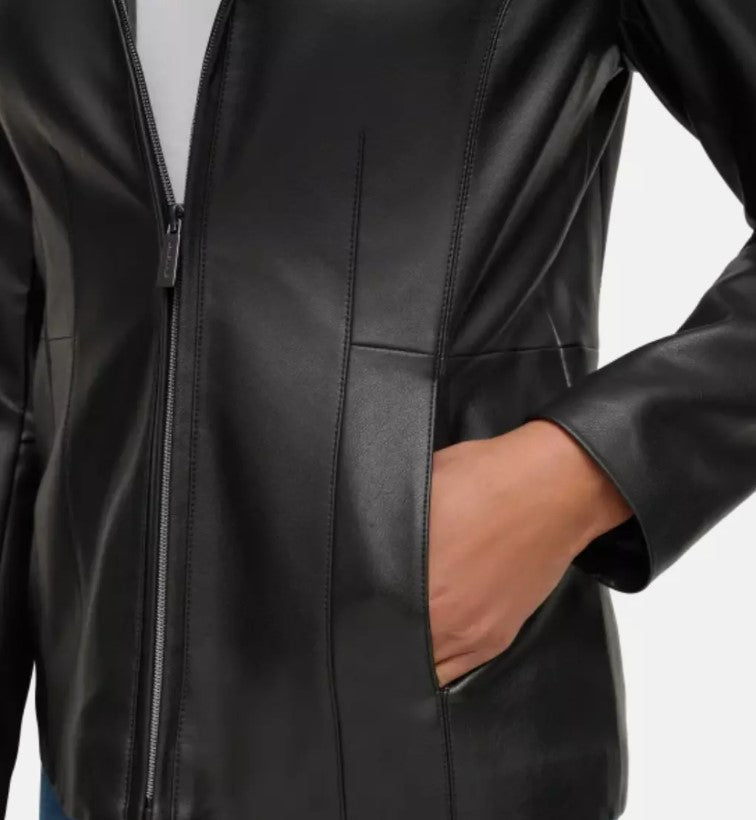 Kenneth Cole Ladies' Size Small (4-6), Faux Leather (PU) Jacket, Black