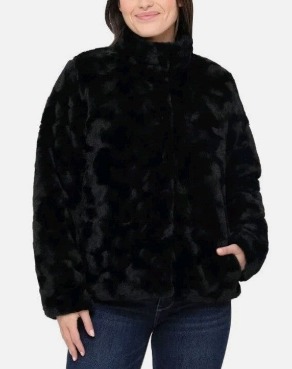 Nicole Miller Ladies' Size XXL (18) Reversible Jacket Faux Fur Puffer, Black