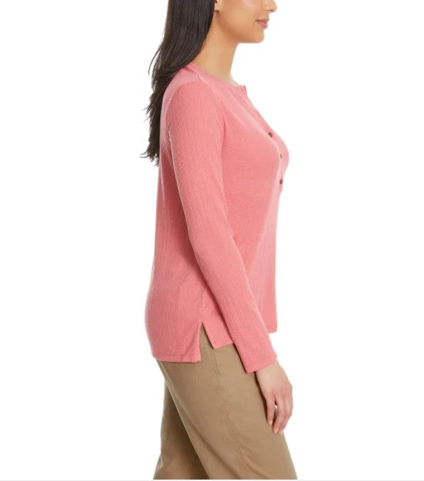 G.H. Bass & Co. Ladies' Size Medium (8-10) Long-Sleeve Henley Top, Pink