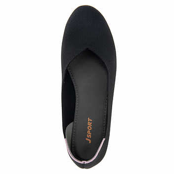 JSport Ladies Size 7.5 Flat Knit Slip on Shoes, Black, Customer Return