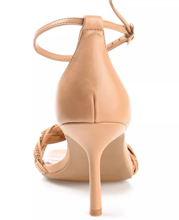 Journee Collection Women Size 8, Mabella Braided Chain Sandals Stilletos, Mocha