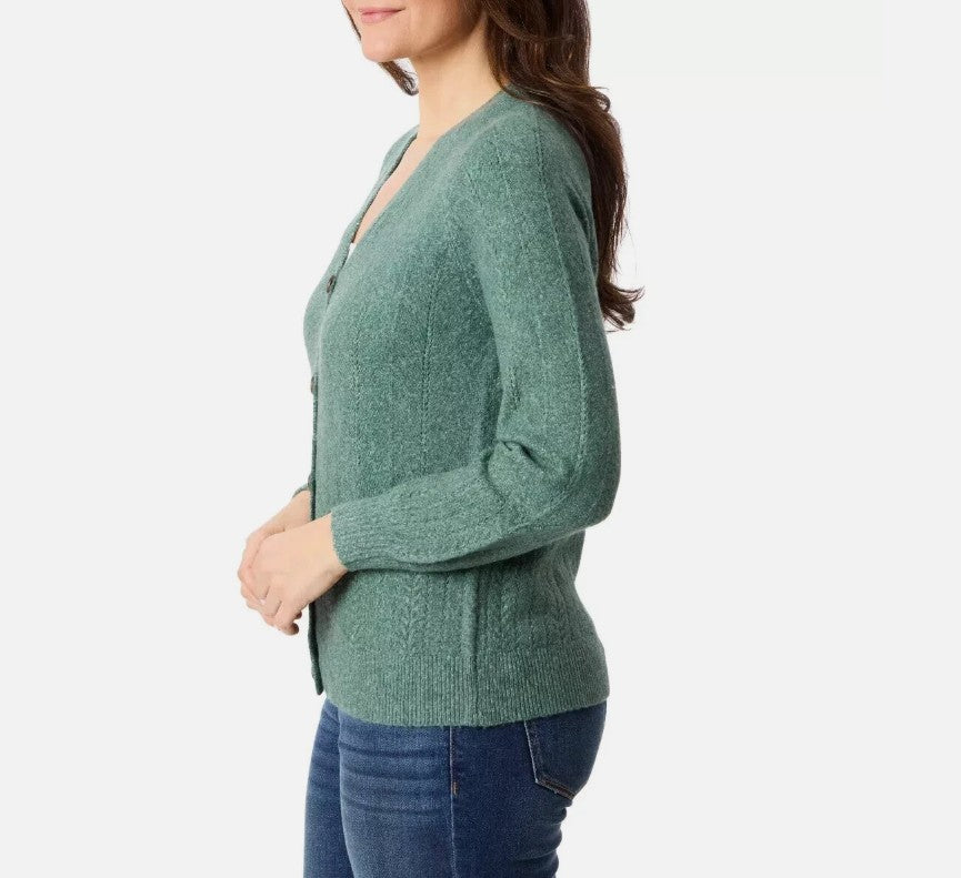 Briggs Ladies' Size X-Large Button Front V-Neck Cardigan Sweater, Green, NWOT