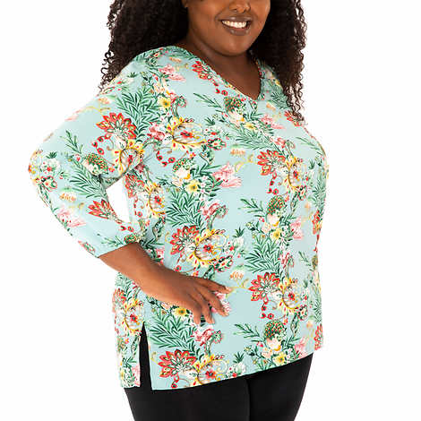 Mario Serrani Ladies' Size Medium, 3Q Sleeve Tunic Top, Blue Floral