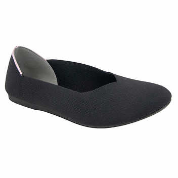 JSport Ladies Size 7.5 Flat Knit Slip on Shoes, Black, Customer Return