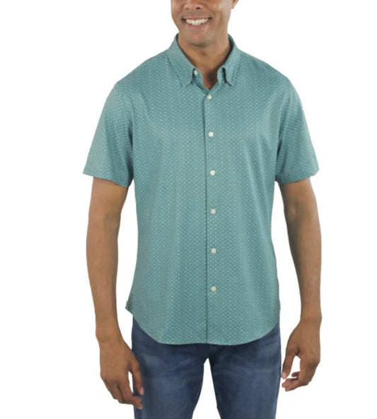 Jachs NY Men's Size X-Large Short Sleeve Woven Button Front Shirt, Green