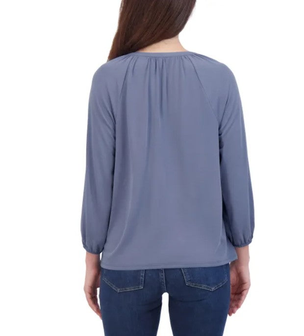 Lucky Brand Women's Size Medium (8-10) 3/4 Sleeve Sandwash Top, Blue