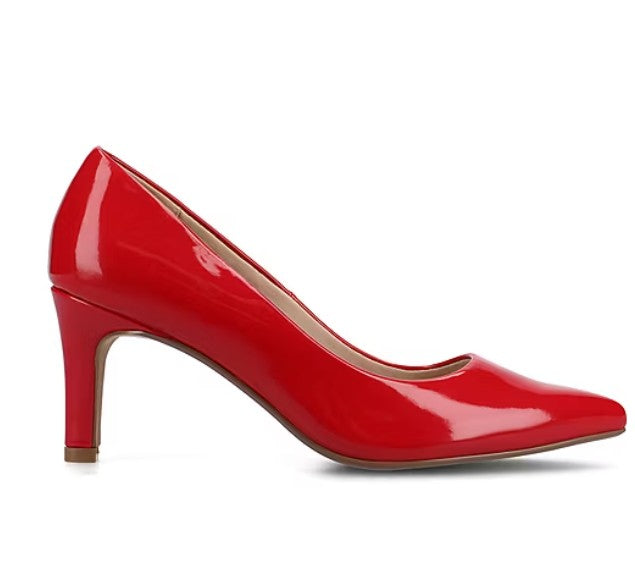 Journee Collection Scylee Womens 7.5 W, Pointed Stiletto Heel Pumps, Patent Red