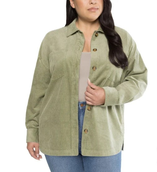 Matty M Ladies' Size XS (0-2) Corduroy Long Sleeve Shirt Jacket, Green