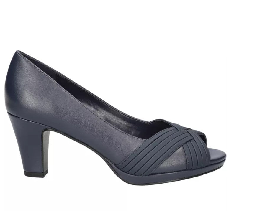Easy Street Women's Size 6 Extra Wide, Lavish Platform Peep Toe Pumps, Navy