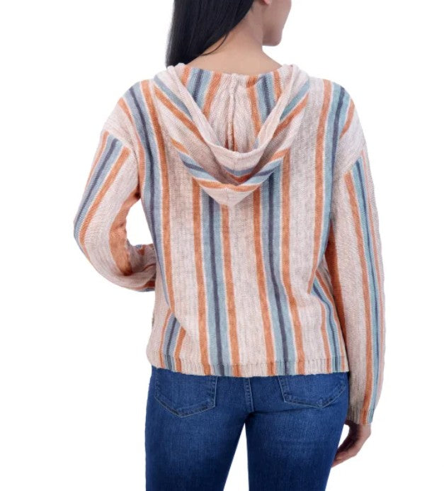 Lucky Brand Women's Size Large (12-14) Baja Sweater Hoodie, Multi Stripe