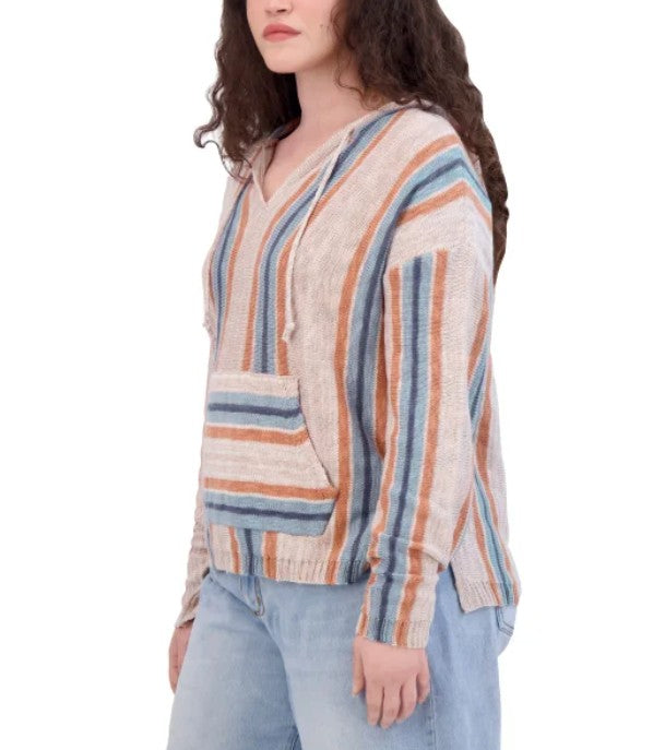 Lucky Brand Women's Size Large (12-14) Baja Sweater Hoodie, Multi Stripe