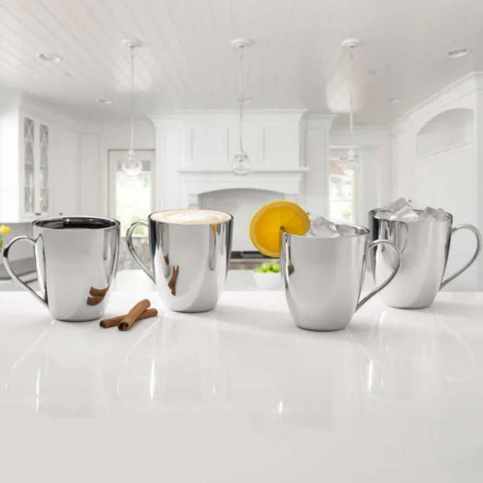 Mikasa Double Wall Stainless Steel Mugs, 20 oz, Set of 4, Open Box