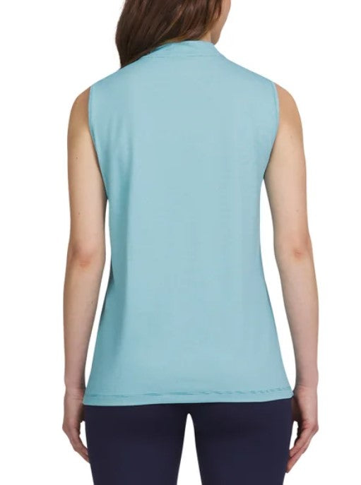 Lands' End Ladies' Size Large (14) Active Quarter Zip Sleeveless Polo, Blue