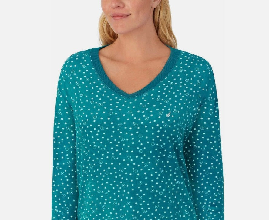 Nautica Ladies' Size X-Large (18-20), 2-PC Silky Fleece Pajamas Set, Blue (Teal)