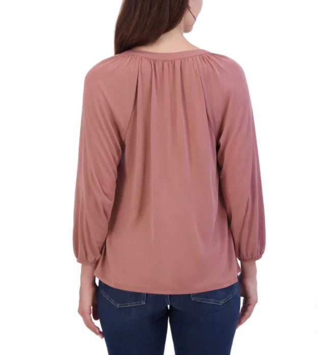 Lucky Brand Women's Size Medium (8-10), 3/4 Sleeve Sandwash Top, Rose Brown