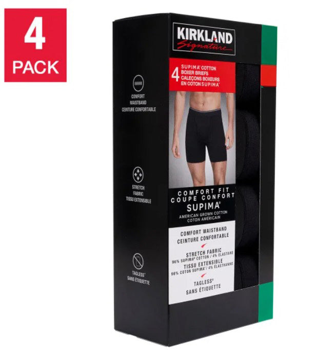 Kirkland Signature Men's Size XXL (44-46) Boxer Briefs, 4-pack, Black, Open Box