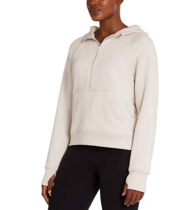 Danskin Ladies' Size XL (16) Half Zip Hoodie, Tan (Moonbeam)