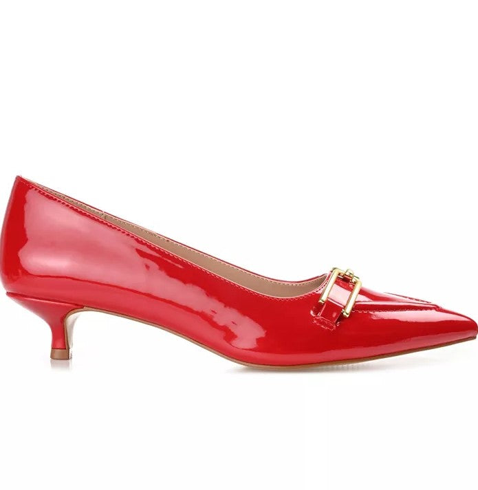 Journee Collection Rumi Women's Size 8, Pointed Toe Kitten Heel Pumps, Red