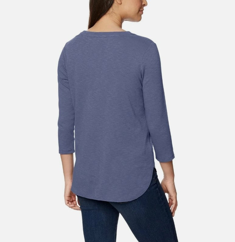 Kirkland Signature Women's Size Large (12-14) 3/4 Sleeve Slub Tee Shirt, Blue