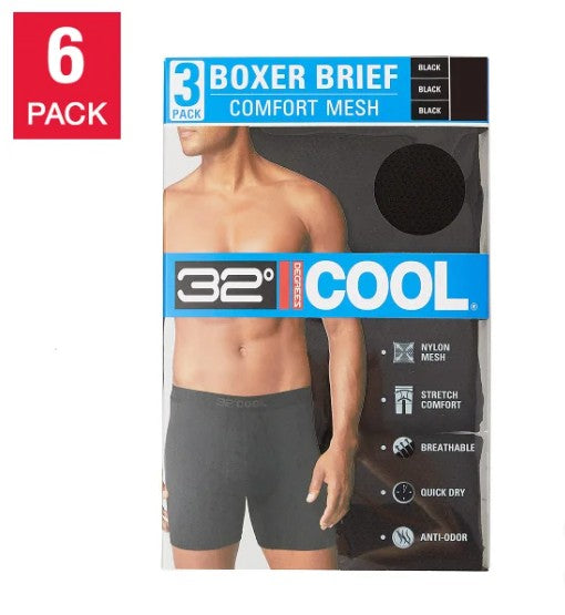 32 Degrees Men's Size Large (36-38), Comfort Mesh Boxer Briefs, 6-pack, Black
