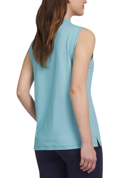 Lands' End Ladies' Size Large (14) Active Quarter Zip Sleeveless Polo, Blue