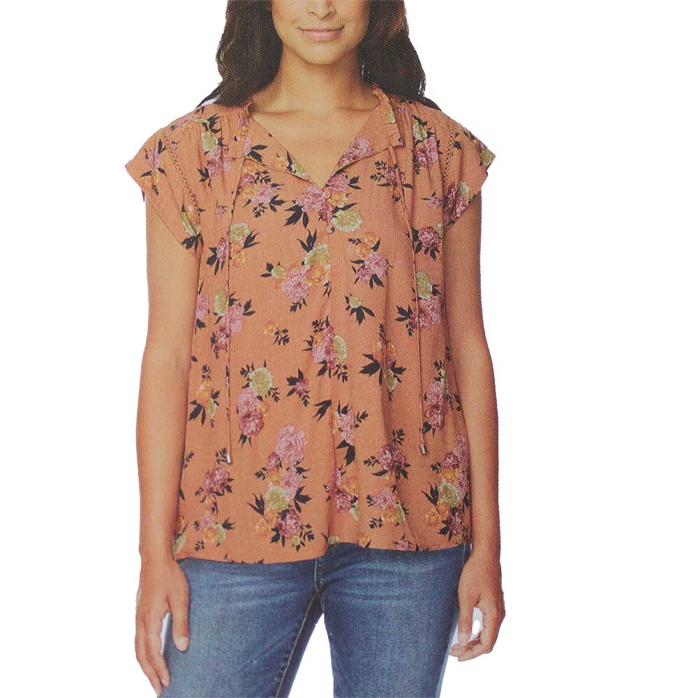 Buffalo Ladies' Size Large Flutter Sleeve Blouse Top, Shadow Roses, Customer Return