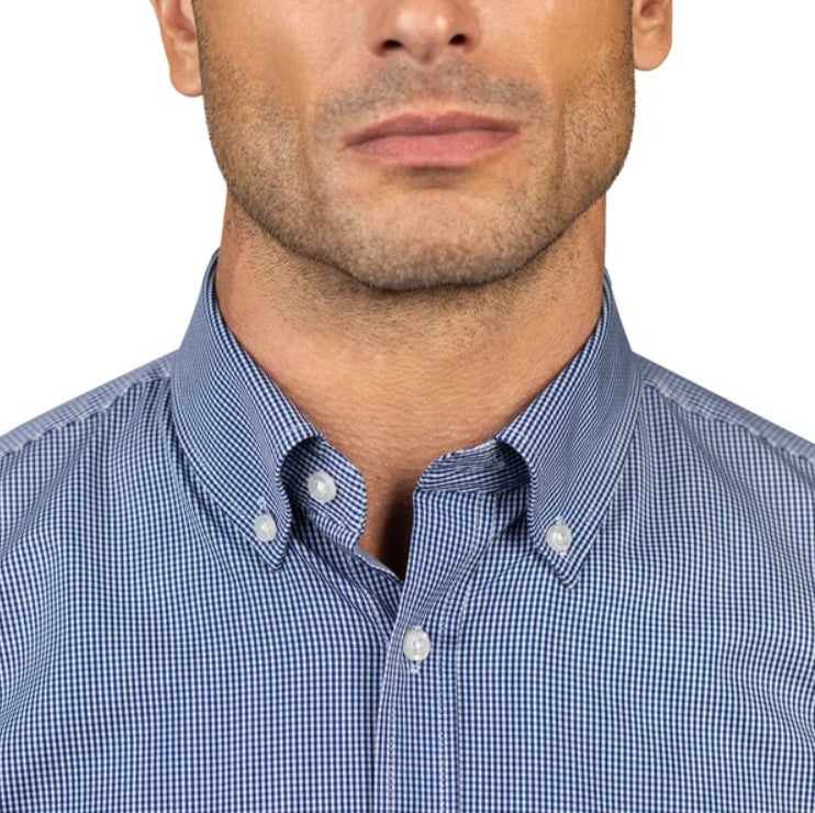 Chaps Men Size Large (16-16.5 34/35) Button-Down Dress Shirt, Blue Checks