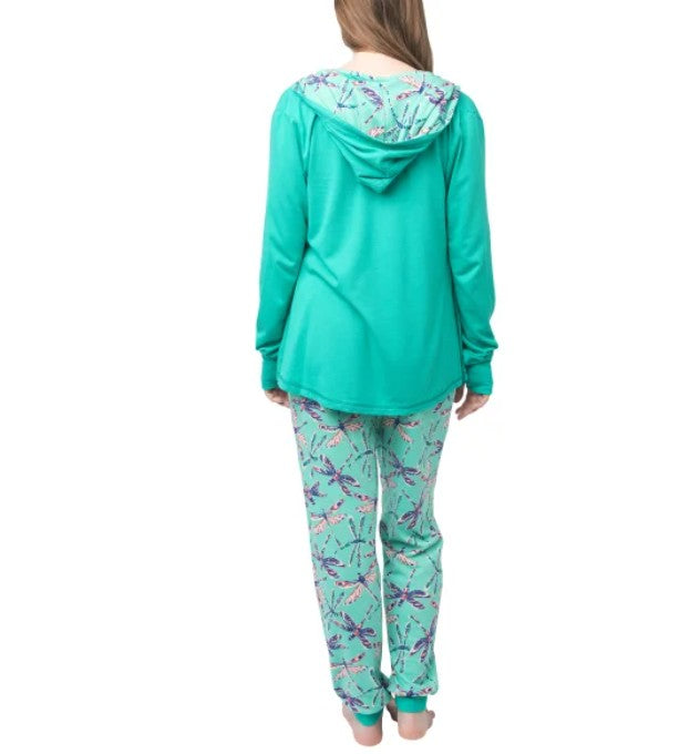 Munki Munki Ladies’ Size Large (10-12) 3 piece Lounge Set, Teal (Dragonflies)