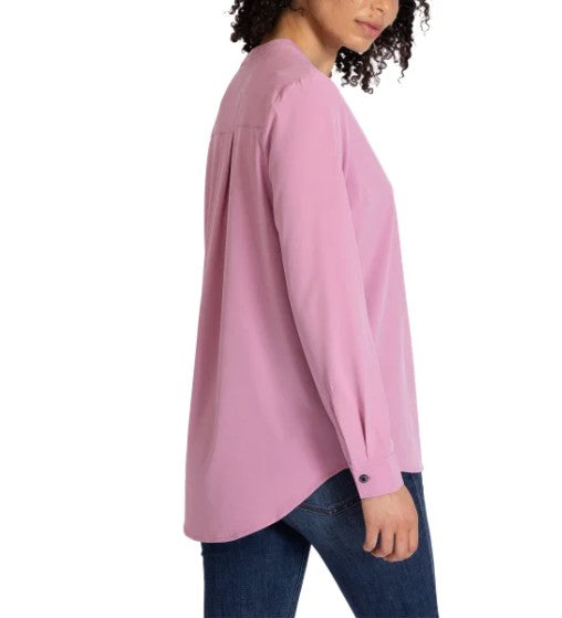Rev3 Women's Size X-Small (0-2) Long Sleeve V-Neck Blouse Tunic Length, Pink