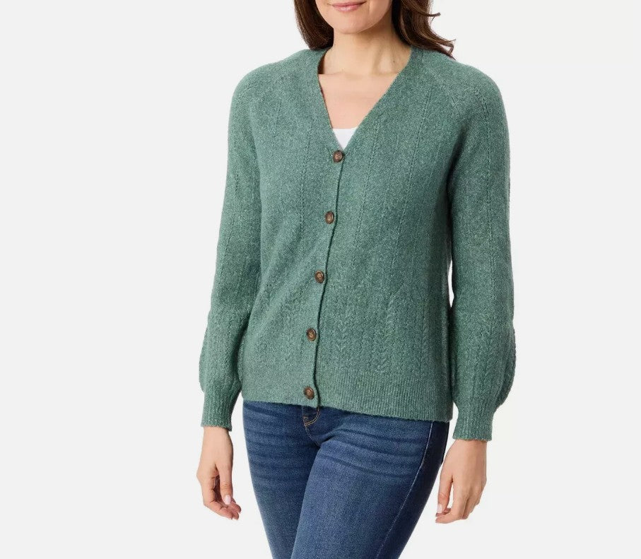 Briggs Ladies' Size X-Large Button Front V-Neck Cardigan Sweater, Green, NWOT