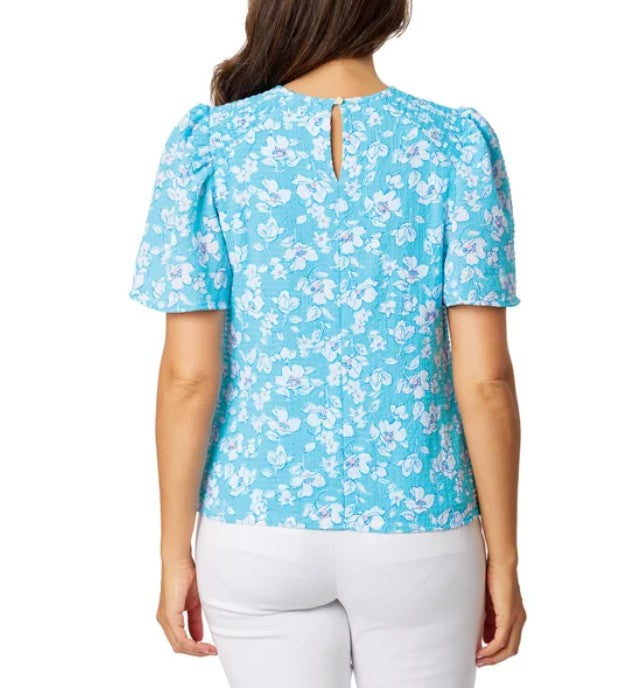 Draper James Women's Size Large (12-14) Flutter Sleeve Blouse, Blue Floral