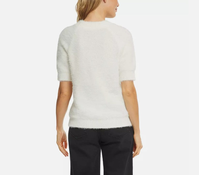 Matty M Ladies' Size Medium (8-10) Short Sleeve Eyelash Sweater, Ivory