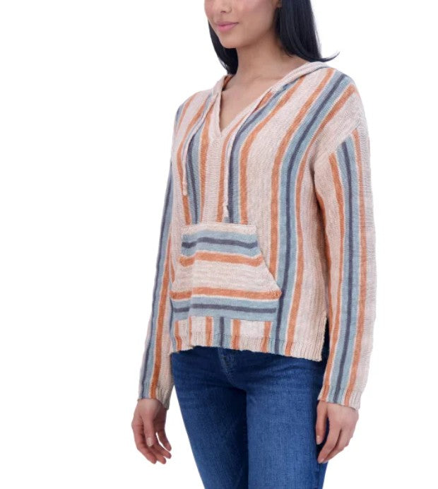 Lucky Brand Women's Size Large (12-14) Baja Sweater Hoodie, Multi Stripe