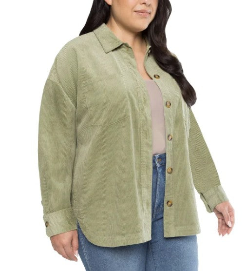 Matty M Ladies' Size XS (0-2) Corduroy Long Sleeve Shirt Jacket, Green