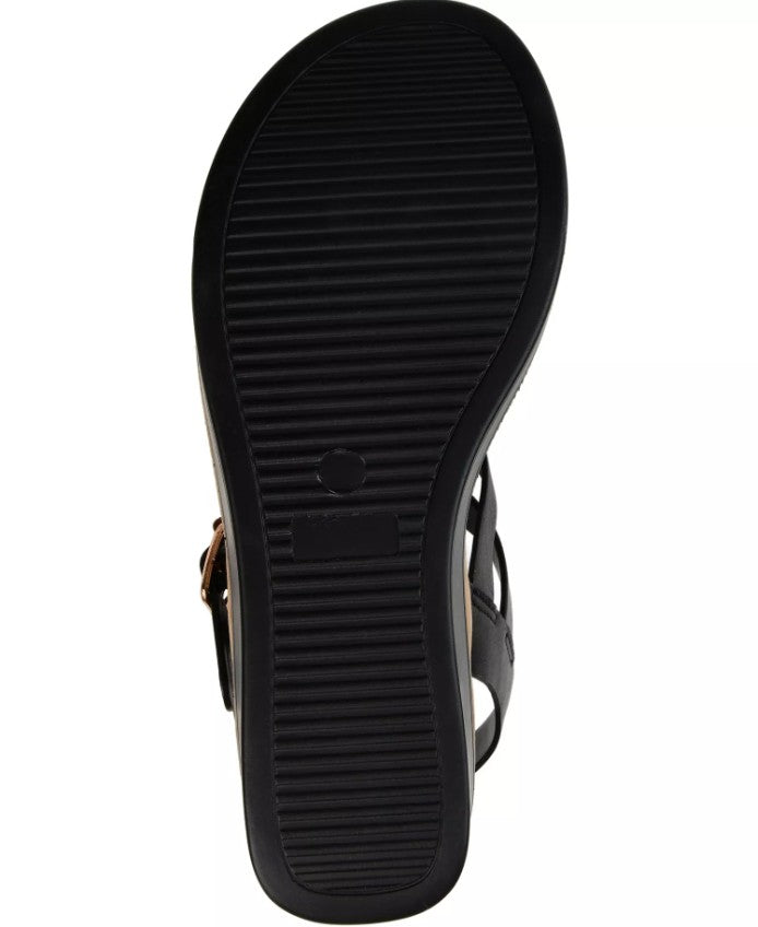 Journee Women's Size 6, Bianca Double Buckle Platform Wedge Sandals, Black