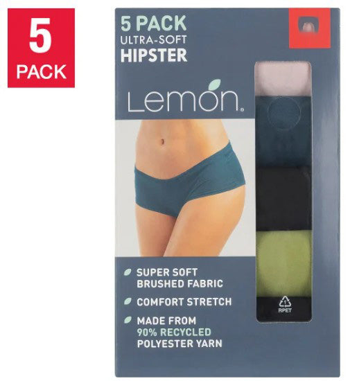 Lemon Ladies’ Size XS (0-2) Ultra Soft Hipster Underpants Panties, 5-pack, Open