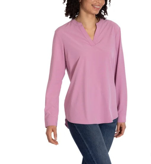 Rev3 Women's Size X-Small (0-2) Long Sleeve V-Neck Blouse Tunic Length, Pink