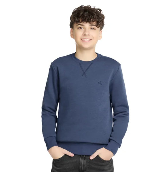 Calvin Klein Youth Size Large (14/16) French Terry Crewneck Sweatshirt, Blue