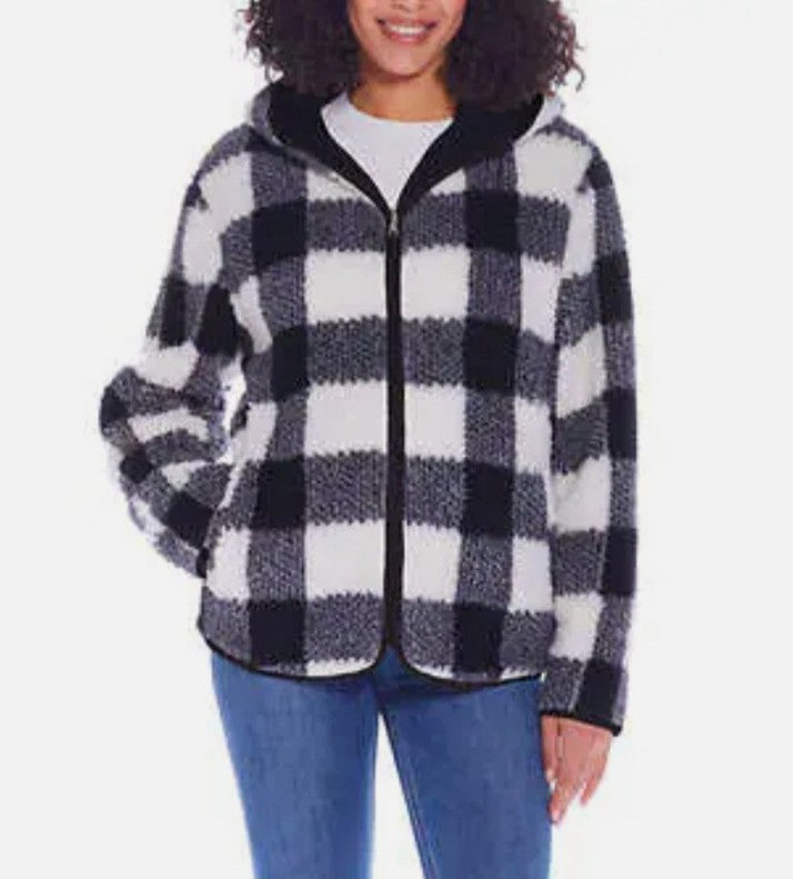 Weatherproof Women Size Small (4-6), Reversible Plush Hooded Jacket, Black/White