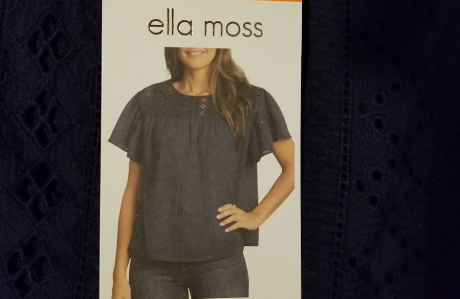 Ella Moss Women's Size Small (4-6) Keyhole Back Blouse, Mood Indigo Blue