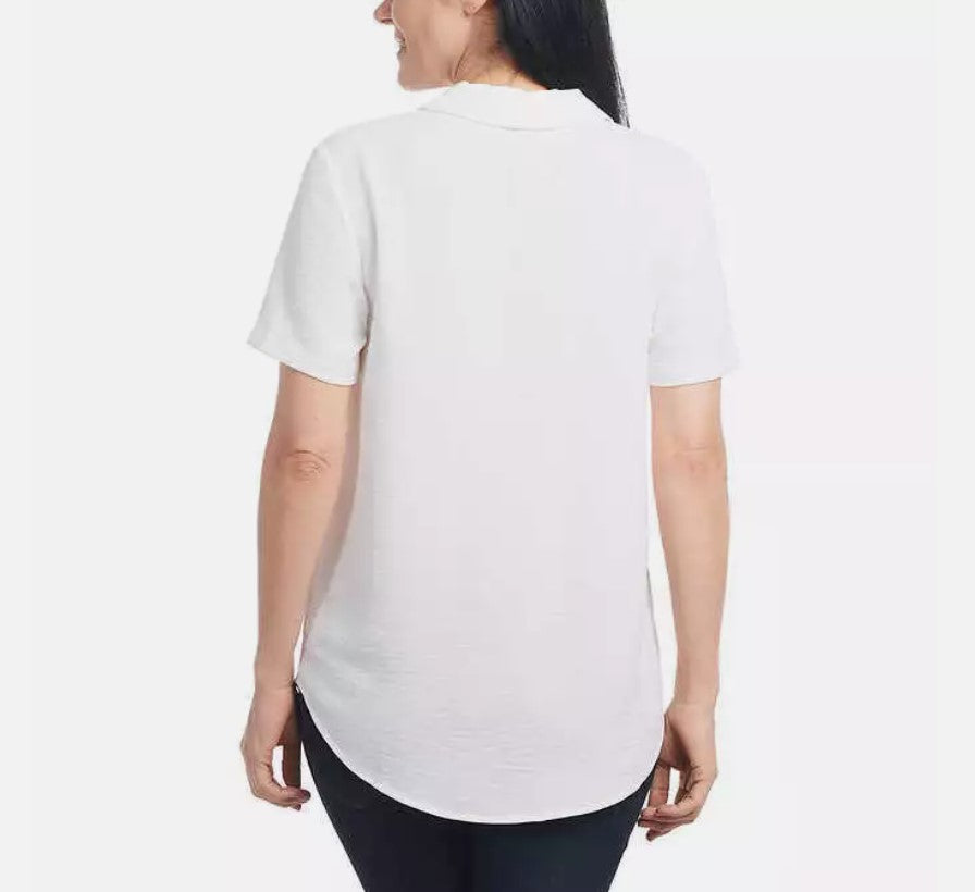 Hilary Radley Ladies' Size X-Small (0-2) Short Sleeve V-Neck Blouse, Ivory