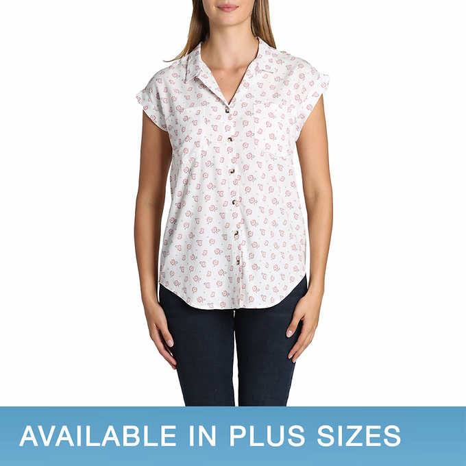 Jachs Girlfriend Ladies' Size Large Short Sleeve Blouse, White, Customer Return