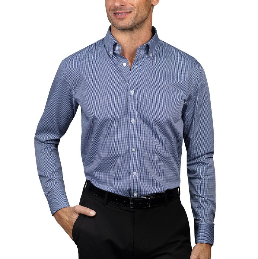 Chaps Men Size Large (16-16.5 34/35) Button-Down Dress Shirt, Blue Checks