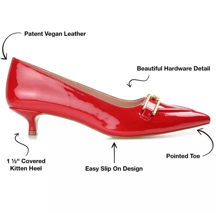 Journee Collection Rumi Women's Size 8, Pointed Toe Kitten Heel Pumps, Red