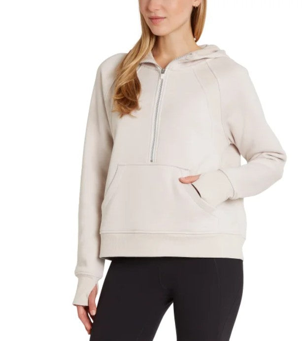 Danskin Ladies' Size XL (16) Half Zip Hoodie, Tan (Moonbeam)