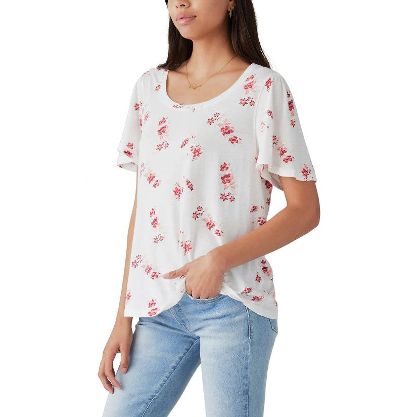 Lucky Brand Ladies' Size Small (4-6), Flutter Sleeve Top, Cream Multi Print
